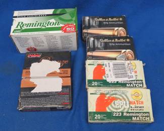 Lot 479. 170 rounds of .223: 50 Remington. 2 boxes of 20 each PMC. 2 boxes of 20 each prvi partizen. 2 boxes of 20 each Sellier & Bellot