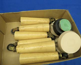 Lot 226. Six swivel casters on wooden legs and old wall-mounted transducers