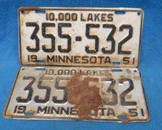 Lot 34. 1951 Minnesota front and back license plates