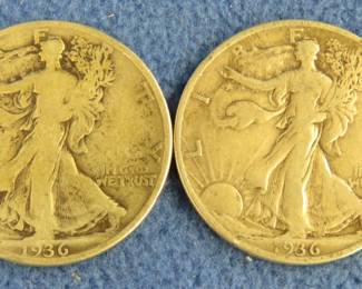 Lot 67. Two Walking Liberty Half Dollars: 1936 P and 1936 D