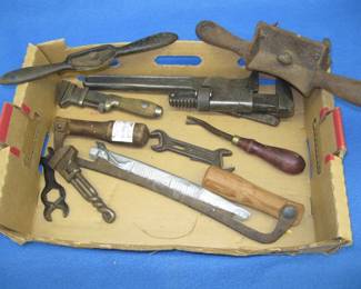 Lot 215. Vintage tools including a draw knife