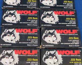 Lot 474. 8 boxes of 20 each Wolf .223 Remington rounds