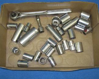 Lot 179. Craftsman 1/2" drive components. Standard sockets and metric sockets both deep and regular with one extension and a ratchet.