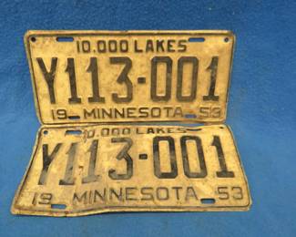 Lot 31. 1953 Minnesota front and back license plates