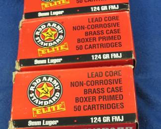 Lot 458. 3 boxes of 50 each Red Army Standard 9MM Luger rounds