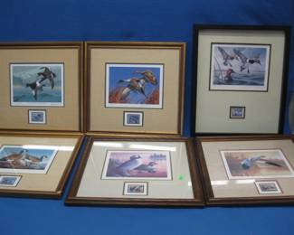 Lot 396. Six different framed, signed, double matted, and numbered wildlife stamp prints as described: 1978 Minnesota duck stamp by Les Kouba. 1979 Minnesota duck stamp. 1980 Minnesota duck stamp. 1981 Minnesota duck stamp. 1988 Minnesota duck stamp. 1989 Federal duck stamp