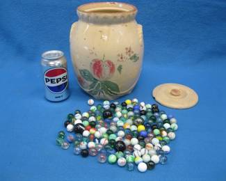 Lot 388. Old cookie jar with marbles