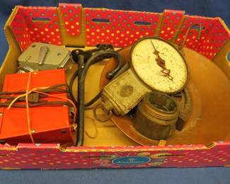 Lot 85. Old scale, copper pan, and more