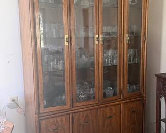 LOTS OF FOSTORIA GLASS AND CHINA HUTCH