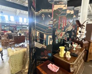 Oriental Folding Wooden Screen Chinese Landscape Painting
