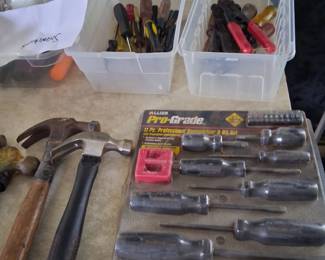 Therre are a lot of assorted hardware items available. Hammers ,screwdrivers, clamps, electrical equipment, etc,