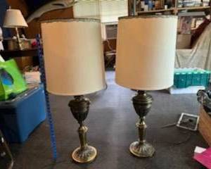 Lamps with intricate detail on stand,and button on bottom rim
