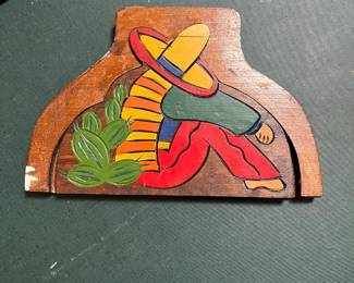 Vintage wooden Mexican folk art in the Rancho or Siestra Man style circa 1950s