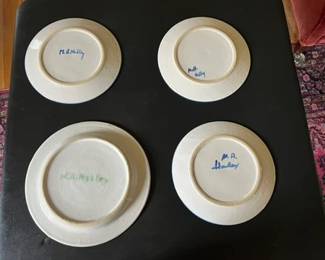 MA Hadley pear and grape plate, blue cow plate, blue horse plate and bird cloud flower plate all signed