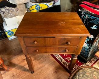 Vintage cherry wood twodrawer side table in the Sheraton style