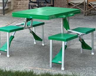 Portable folding Picnic Table with 4 Attached Seats