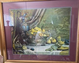 This picture is a still-life and has wonderful shades of greens accented by the blue urn.