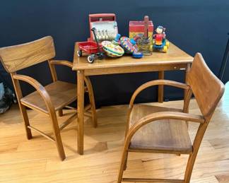 Vintage Childrens Toys with Delphos Bending Co. Table 2 Chairs