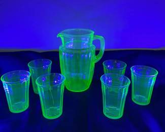 Uranium Glass with Pitcher and 6 Glasses