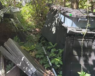 TRASHCANS, WIRE FENCING, TOTE, TIRES