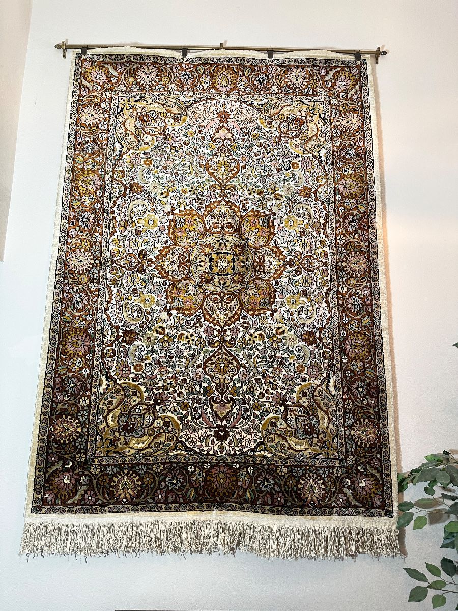 Vintage, Authentic, Hand-Knotted Silk Carpet, 52X80