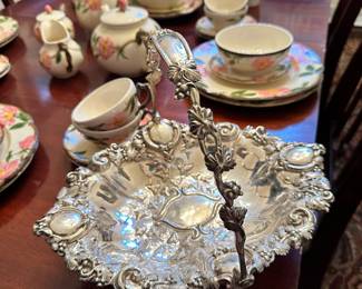 English, Antique, Silver-Plate Swing Handle Cake Basket