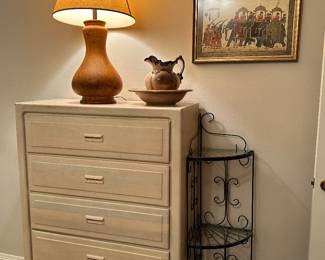 5 Drawer Chest (Part of the Bedroom Set) Vintage "Gourde Style Lamp" 3 Tier Wrought Iron Corner Stand