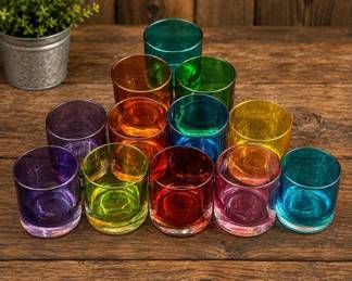 Lot #32 Leonardo Germany Vintage Colored Curved Rocks Glasses Set of 12