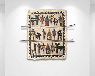 Lot #5 Diane Dayo Signed Mixed Media Collage Folk Art Tribal Figures Beaded Framed