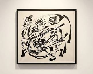 Lot #8 Original Black Ink Drawing Signed PAG 1998 Abstract Figurative Art Framed