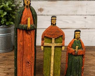 Lot #43 Antique Folk Art Santos Bulto Hand Carved Wood Religious Figures Set of 3