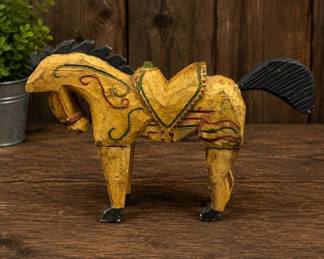 Lot #42 Vintage Folk Art Hand Carved Wood Horse Figurine Polychrome Painted Saddle