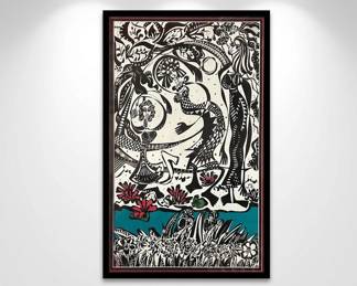 Lot #9 PAG 1998 Original Ink Drawing Figurative Surreal Art Framed Black White Red