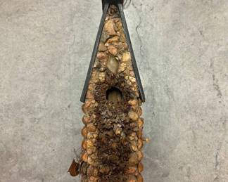 Lot #27 Handmade River Rock Pebble Birdhouse Hanging Wood Folk Art Rustic Cabin Decor