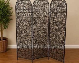 Lot #57 Set of 3 Nesting Gray Canvas Storage Trunks Brass Hardware Leather Handles