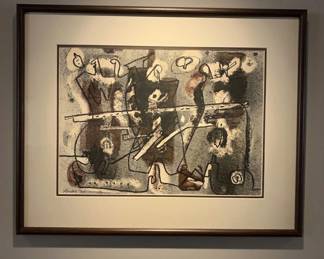 Lot #10 Signed Abstract Mixed Media Painting Framed Pings 1970s Expressionist Art