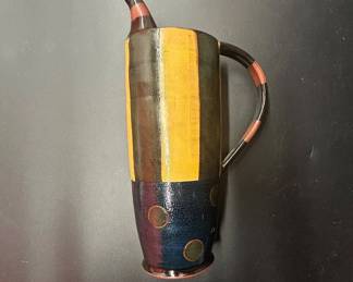 Lot #29 Studio Art Pottery Pitcher Stoneware Multicolor Geometric Glaze Signed
