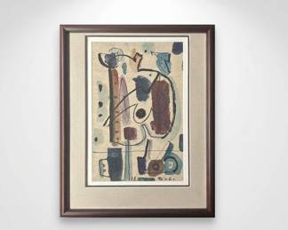Lot #3 Signed Abstract Watercolor Mixed Media Painting Framed 1978 Rings Modernist