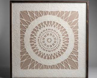 Lot #19 Framed Mandala Laser Cut Paper Art White Taupe Boho Wall Decor Large Square