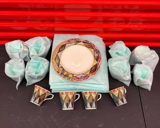 Lot #35 Palazzo Paula Zangero Geometric Harlequin Porcelain Dinnerware Set