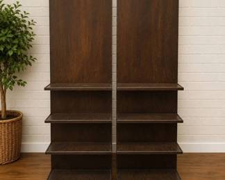 Lot #51 Art Deco Walnut Highboy Chest 4 Drawers & Nightstand Cabinet Set 1940s