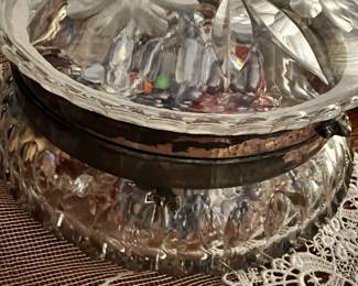 Lg Crystal lidded container antique