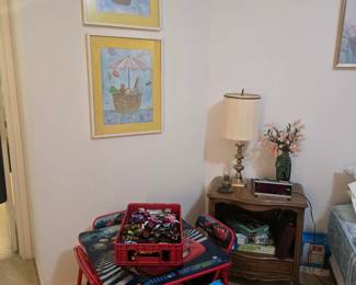 kids play table and a bin of mini monsters, Children's Art by Susan V. Gantner