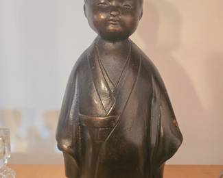 1960s Vintage Japanese Bronze statue Okimono Young Monk 12" Selfless Child 