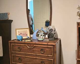 chest with bamboo-style trim and mirror