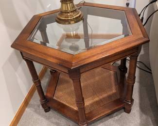 18 in diameter. End table .glass top