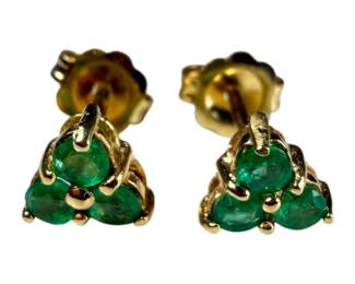 14kt Yellow Gold Genuine Emerald Tri Stud Earrings