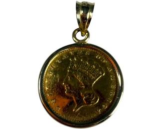 1887 Indian Princess Gold Dollar Coin Pendant