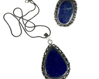German Silver Lapis Lazuli Ring and Pendant