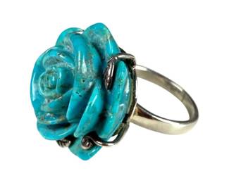 Sterling Silver Carved Turquoise Flower Ring